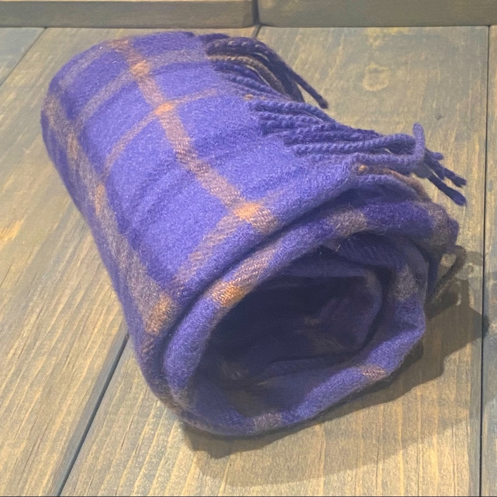 Qi 100% Cashmere Blue Plaid Tartan Scarf